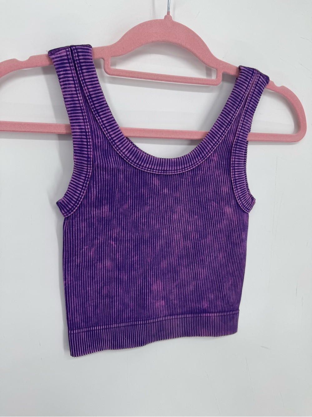 Zenana Purple Acid Wash Ribbed Crop Tank Y2K Festival Stretch Brami Top Size S/M - Picture 3 of 8